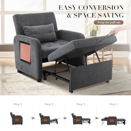 Lightgrey Fabric Convertible Sleeper Sofa Bed with USB Port S908185
