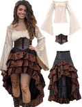 Beige+Brown Women Pirate Costume with Shirt Skirt Corset Waist Belt F553138