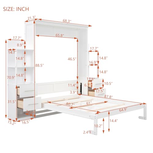 Gray Queen Size Wood Murphy Bed with LED Lights A229