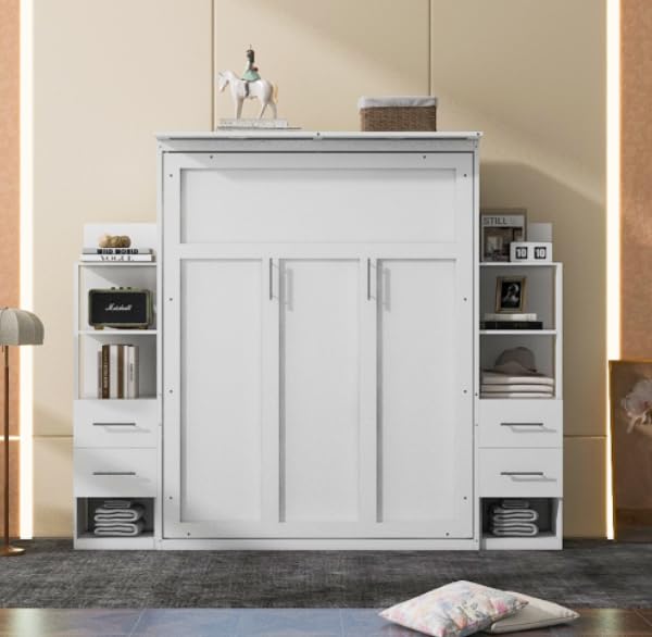 Gray Queen Size Wood Murphy Bed with LED Lights A229