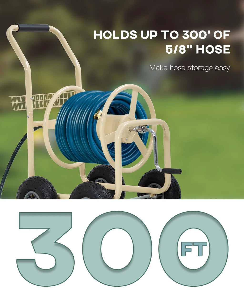 Tan Metal Hose Reel Cart Holds 300-Feet of 5/8-Inch Hose D92025