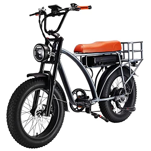 Dual Motor 2000W Retro Two-Person Electric Bicycle, 7-Speed 20" Tire 48V 18Ah E-Bike with Rear Turn Signal Z144