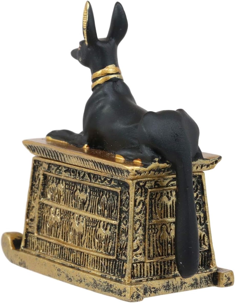 Black And Gold Finish Anubis Dog Cartouche Box Figurine Y6137