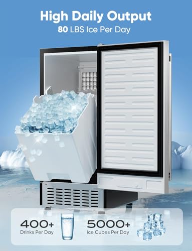 80Lbs/Day Commercial Under Counter Ice Maker Machine, Stainless Steel with 30LBS Ice Storage N630875