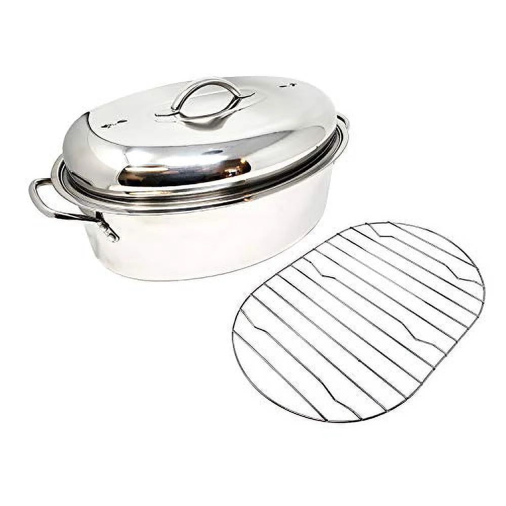 Stainless Steel Turkey Roaster Pan With Lid & Wire Rack B632108