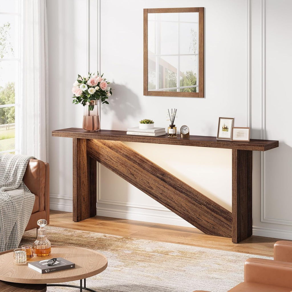 70.86" Long Narrow Wood Console Table with LED Lights D349273