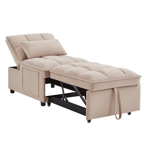 Taupe Velvet Convertible Chair Bed with Adjustable Backrest J1902