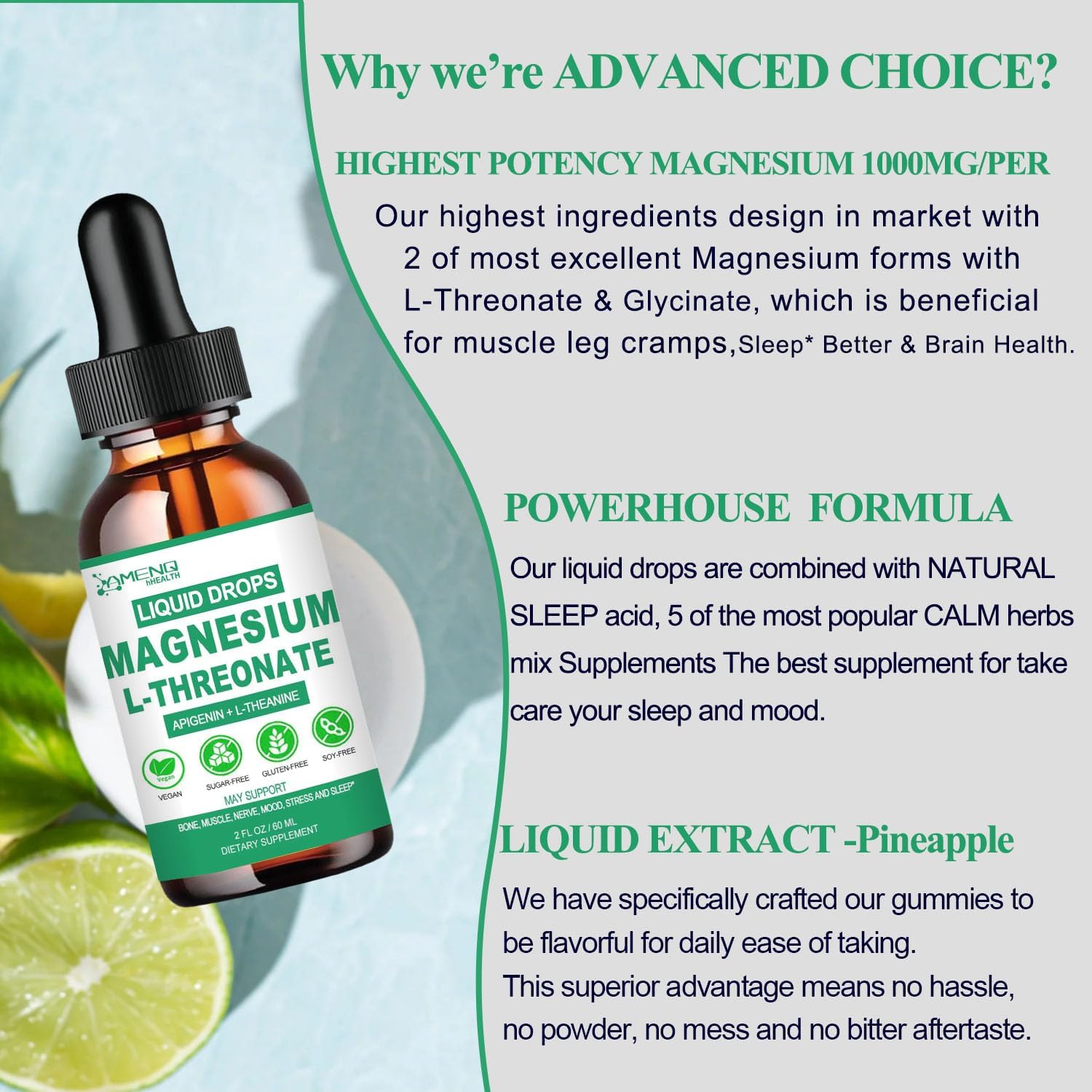 Magnesium L-Threonate Liquid with Apigenin Theanine Passion Flower Lemon Balm H199