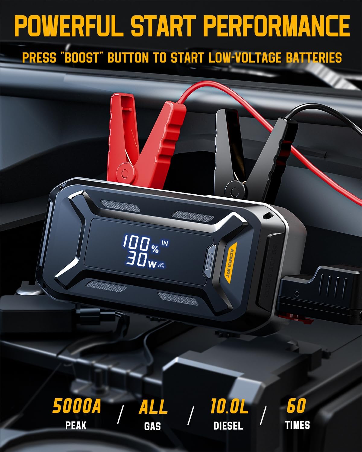 5000A Peak 12V Portable Car Jump Starter with LCD Display V723