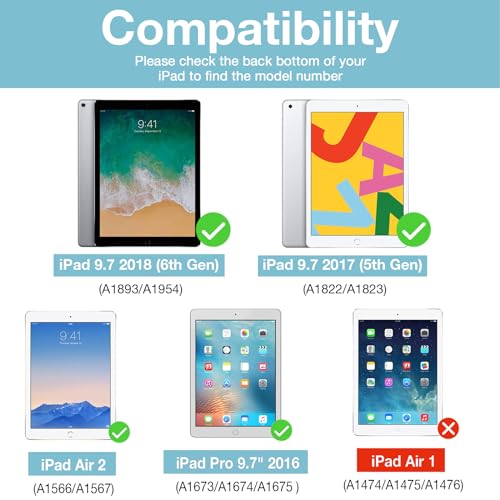 Rugged Case for iPad 9.7 Inch 5th 6th Gen/iPad Air 2 / iPad Pro 9.7, Heavy Duty Shockproof Cover with Hand Strap 360 Degree Rotatable Kickstand - Black R34214