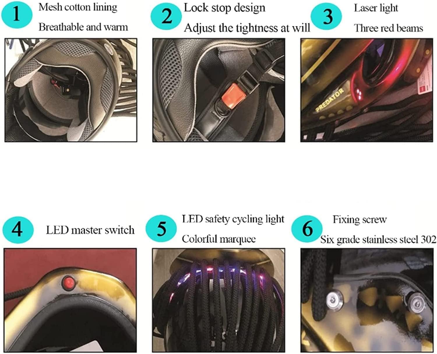 Motorcycle Full Face Helmet Carbon Fiber with LED Light DOT Approved U47891