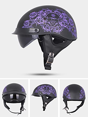 Motorcycle Half Helmet with Sun Visor Quick Release Buckle DOT Approved J415948