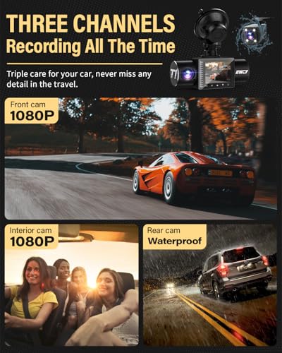 Dash Cam 1080P Three Channels with IR Night Vision Car Camera SD Card Included Dashboard Camera M685