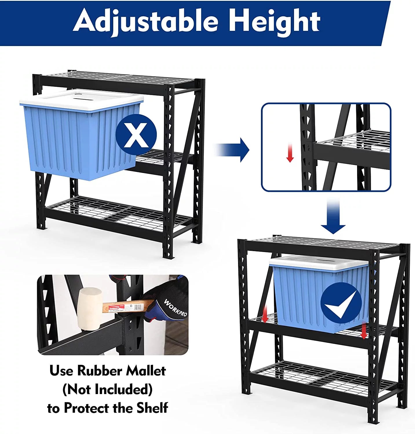 3-Tier Heavy Duty Metal Garage Shelving Unit, 50”W x 47”H x 18”D, 5400 LBS Load Capacity G151
