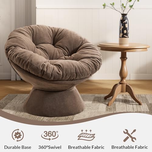 Yellow Chenille Upholstered Swivel Papasan Chair E560