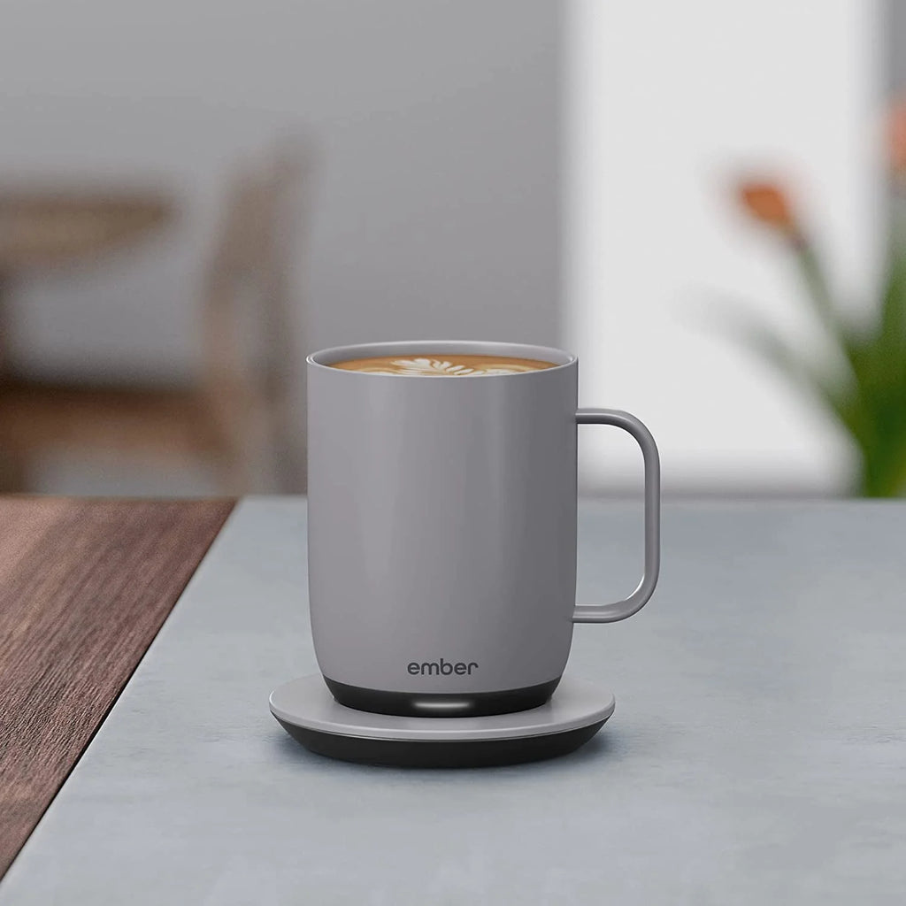 14 oz Grey Heated Coffee Mug with Splash-Proof Sliding Lid O4252