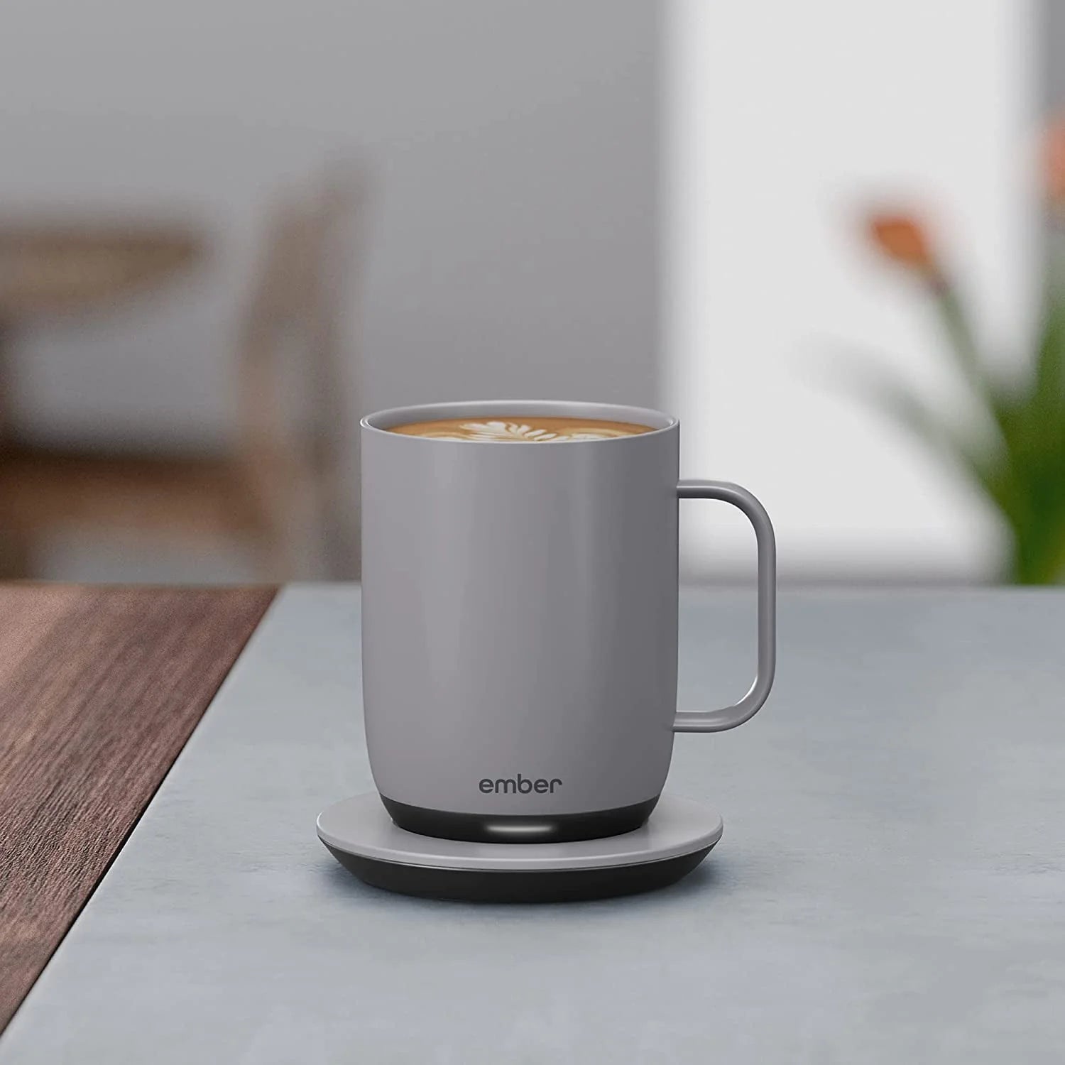 14 oz Grey Heated Coffee Mug with Splash-Proof Sliding Lid O4252