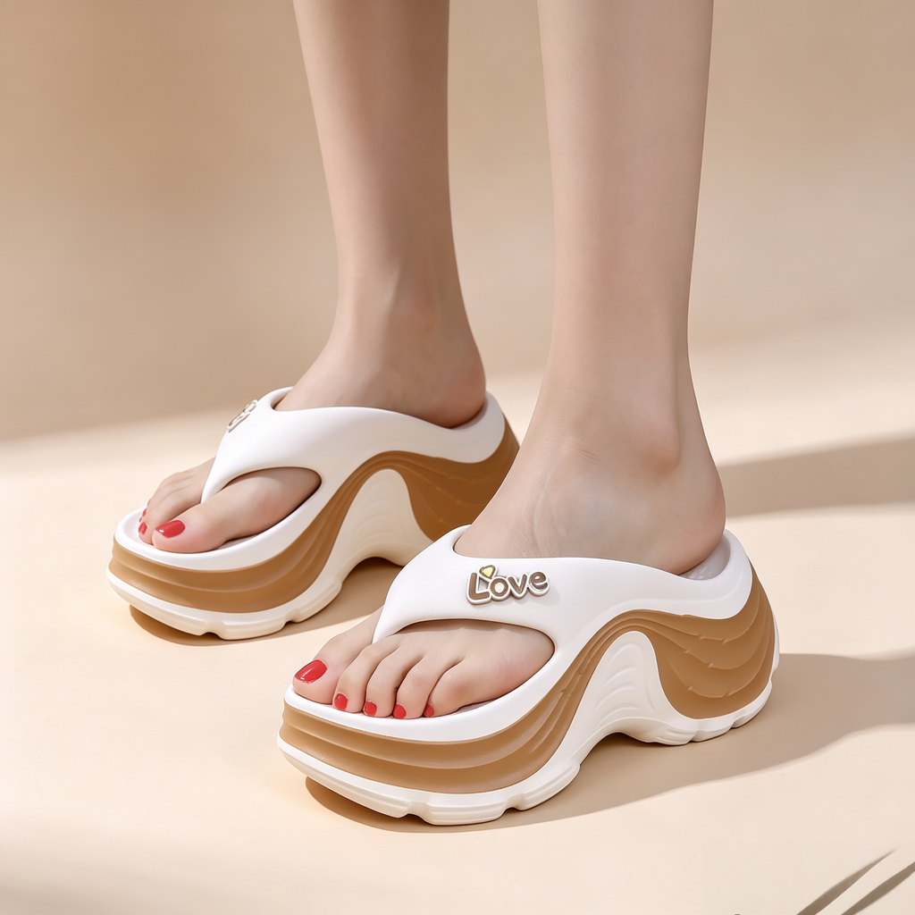 Women's Platform Love Charm Flip Flops Thick Sole Slip-On Sandals