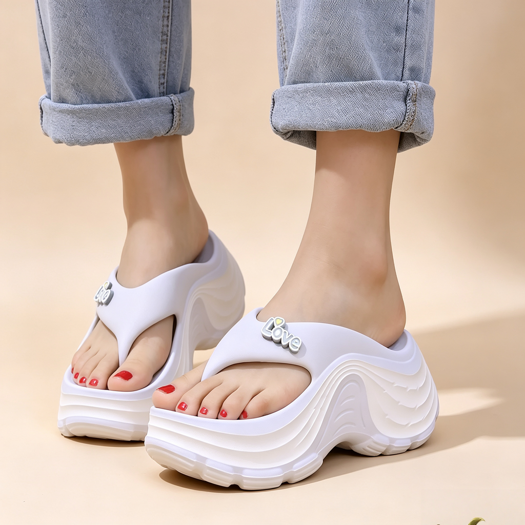 Women's Platform Love Charm Flip Flops Thick Sole Slip-On Sandals