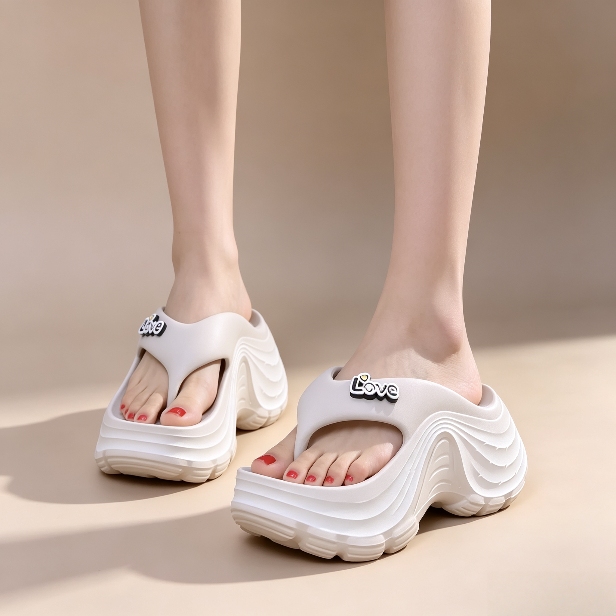 Women's Platform Love Charm Flip Flops Thick Sole Slip-On Sandals