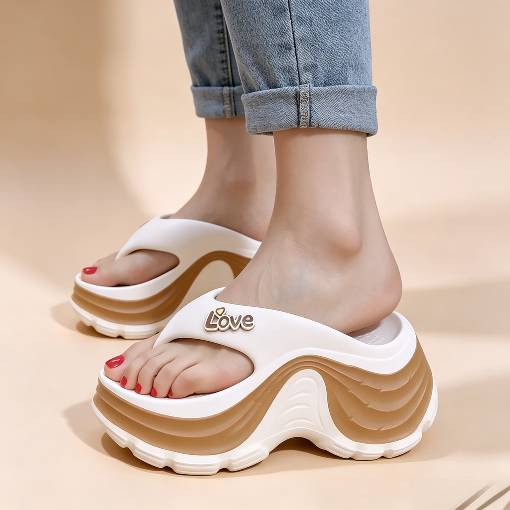 Women's Platform Love Charm Flip Flops Thick Sole Slip-On Sandals