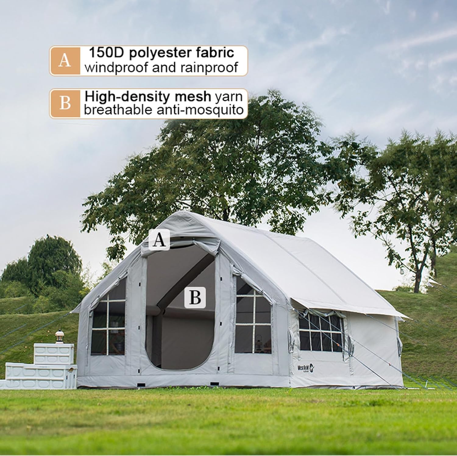 Inflatable Camping Tent with Chimney Opening, 6-8 People with Air Pump & Skylight, 4 Seasons G21262