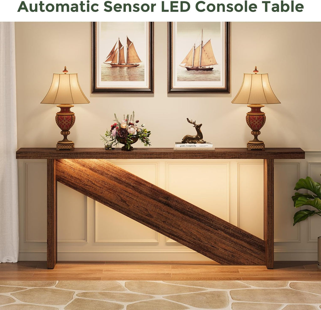 70.86" Long Narrow Wood Console Table with LED Lights D349273