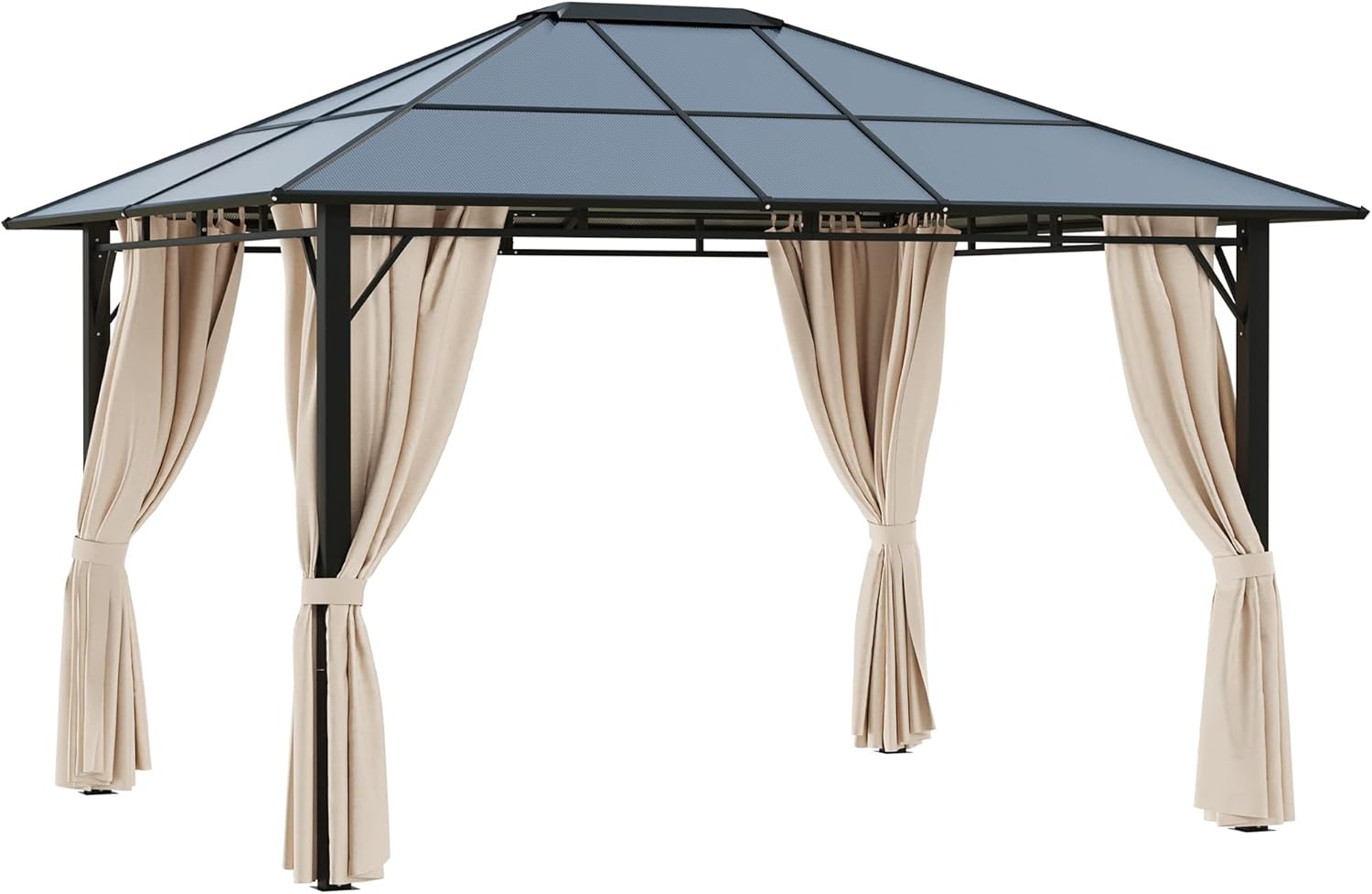 Off-White 10' x 12' Hardtop Gazebo with Polycarbonate Roof Aluminum Frame D3799