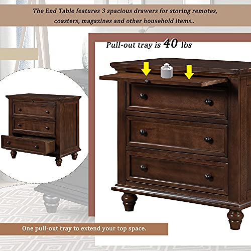 3-Drawer Wooden Nightstand with Pull-Out Tray (Blue) I701873