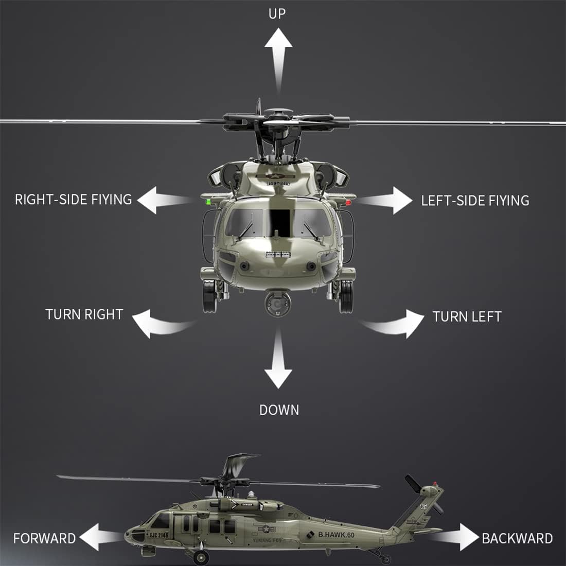 2.4G 6CH Brushless Direct Drive Remote Control Military Helicopter H393705