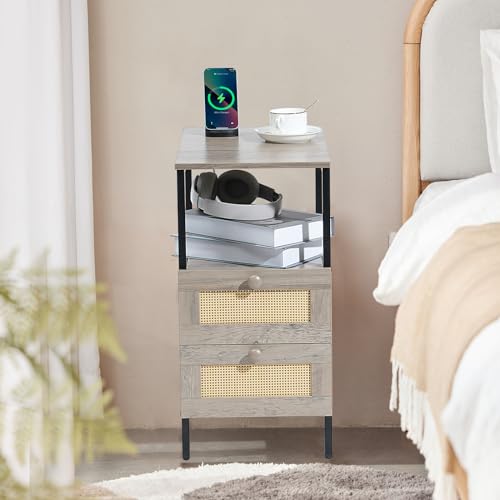 Narrow Side Table with 2 Wooden Drawers USB Ports and Power Outlets T598957