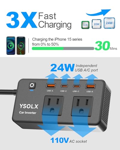 300W DC 12V to 110V AC Car Power Inverter with USB-C & USB-A E110