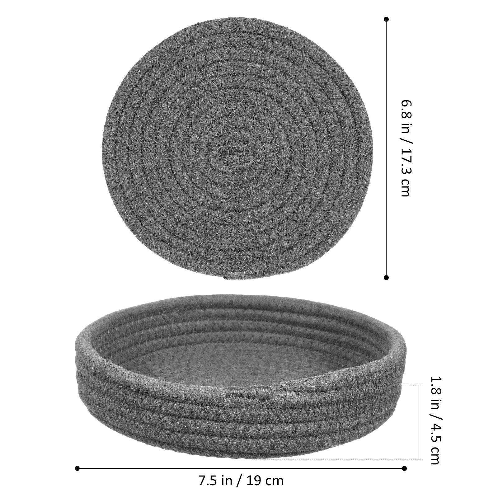 Dark Grey Cotton Rope Placemat Set Round Woven Coasters V3429