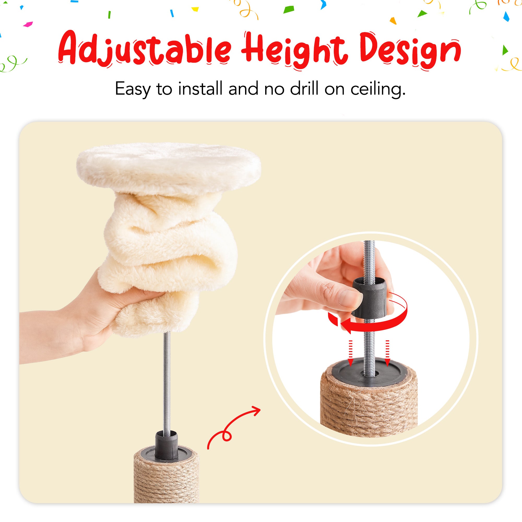 Beige Adjustable Height Cat Tree with Hammock E72010
