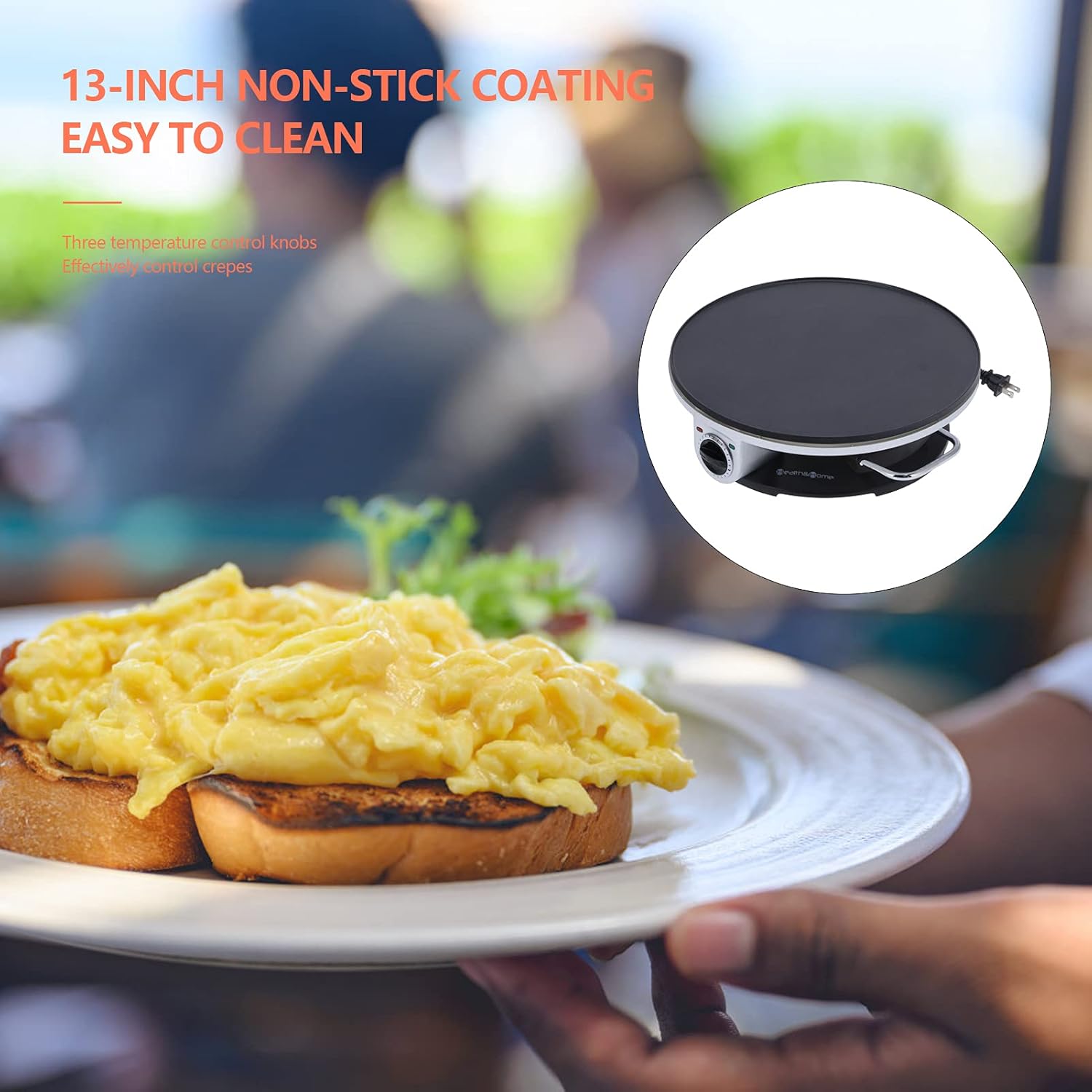 13in Non Stick Electric Crepe Maker with Temperature Control Knob Q528457