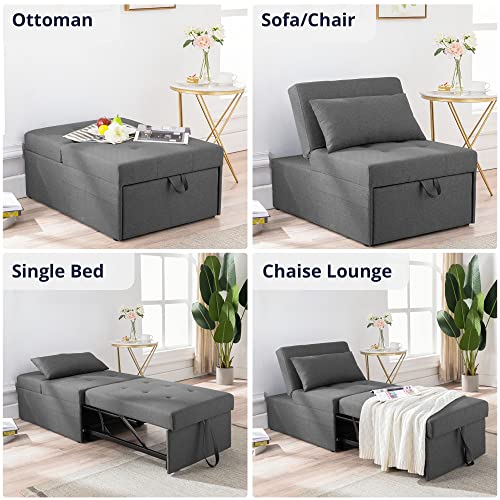 Dark Grey Linen Fabric Sleeper Chair L193