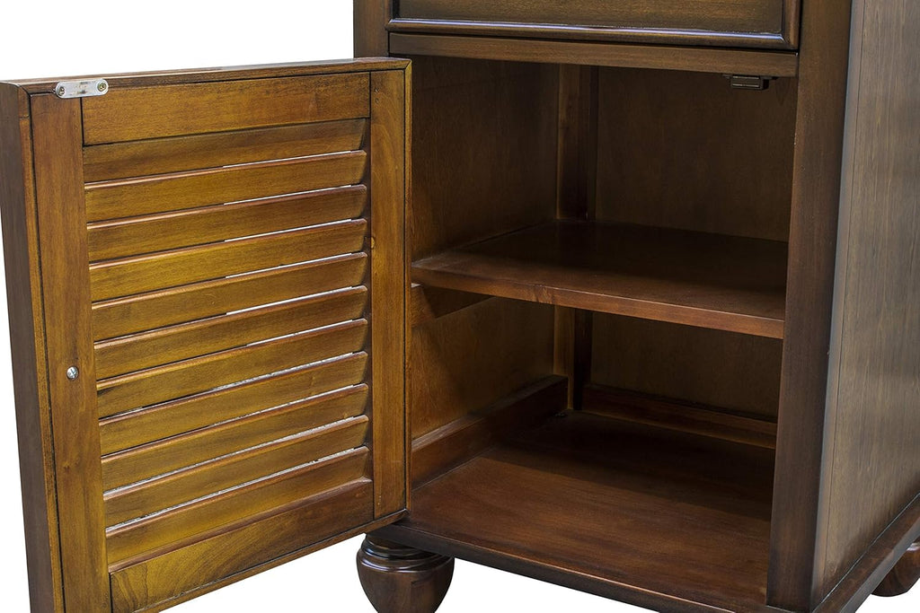 Tropical Walnut Wood Nightstand with Felt Lined Drawer P952285