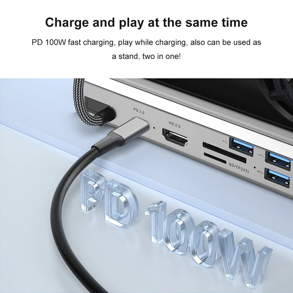 Steam Deck Docking Station with 2 Fans, 4K 60Hz HD Multimedia Interface, USB3.0 2.0, Gigabit RJ45, 100W PD Charging Port Q57214
