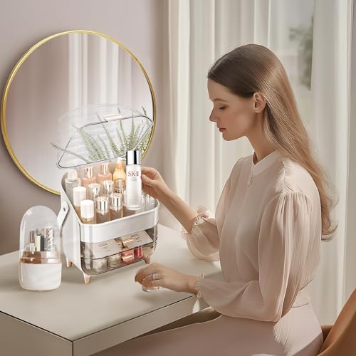 White 15" L×8.5"W×12"H Desktop Makeup Box with Drawers L485722