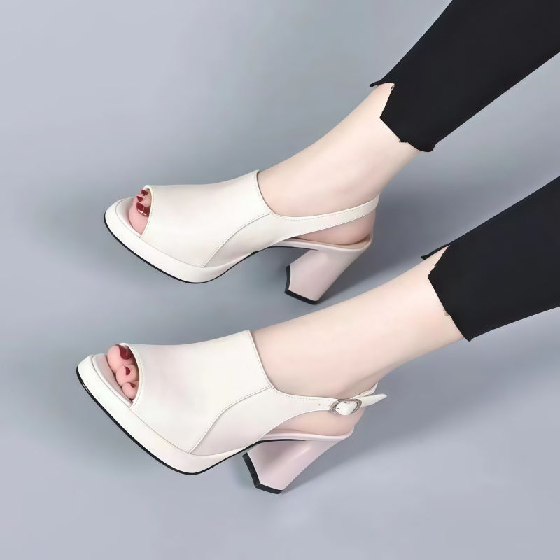 Women's Peep Toe Platform Slingback Sandals Chunky Block Heel 6CM