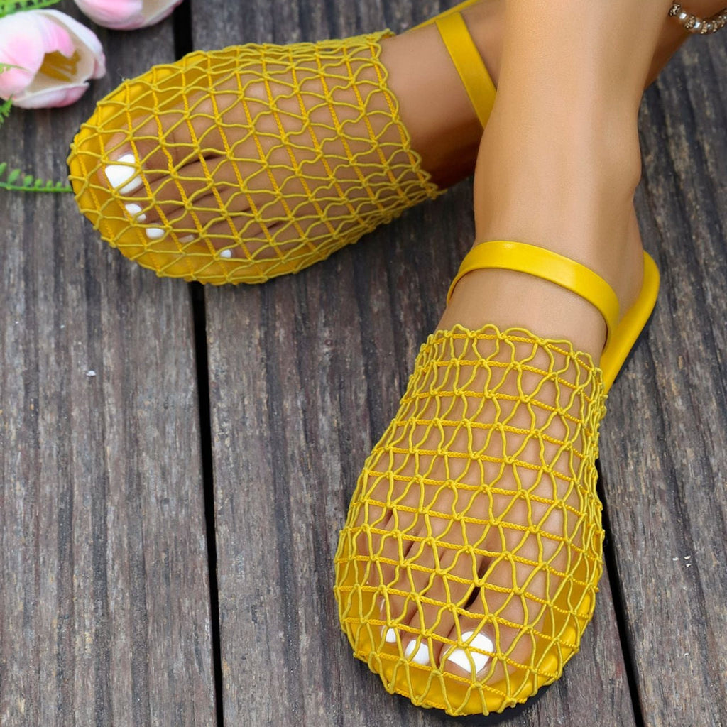 Women's Breathable Mesh Slingback Flat Sandals – Hollow Out Woven Comfort Slip-On Shoes