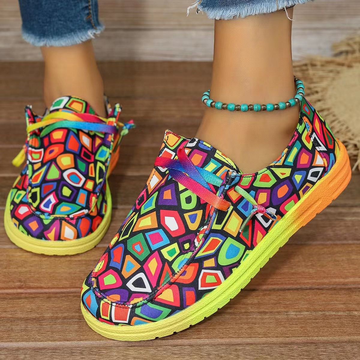 Colorful Rainbow Platform Slip-On Shoes Women Casual Comfort Sneakers with Zipper