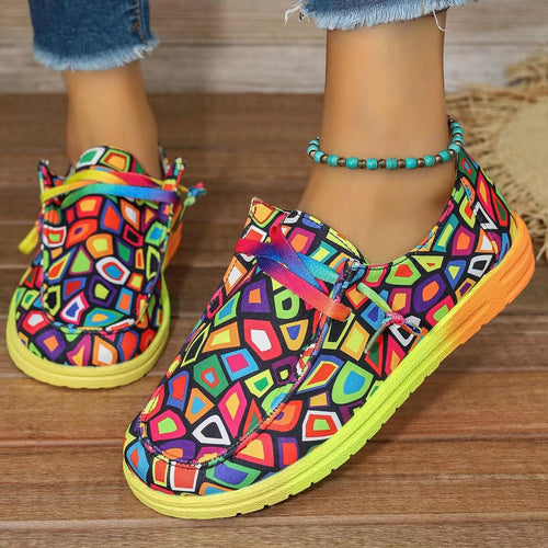Colorful Rainbow Platform Slip-On Shoes Women Casual Comfort Sneakers with Zipper