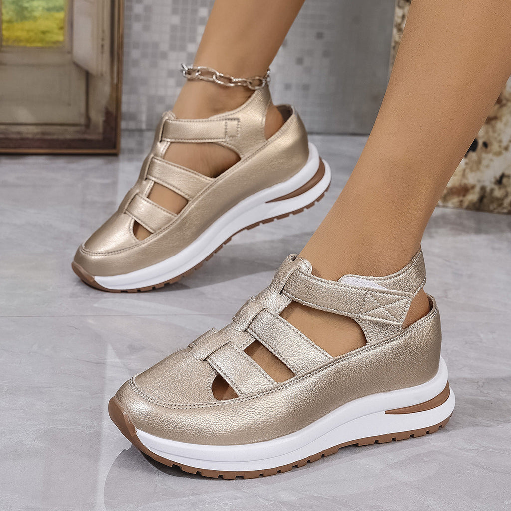 Women Platform Velcro Sandals Chunky Sole Cutout Comfort Casual Shoes