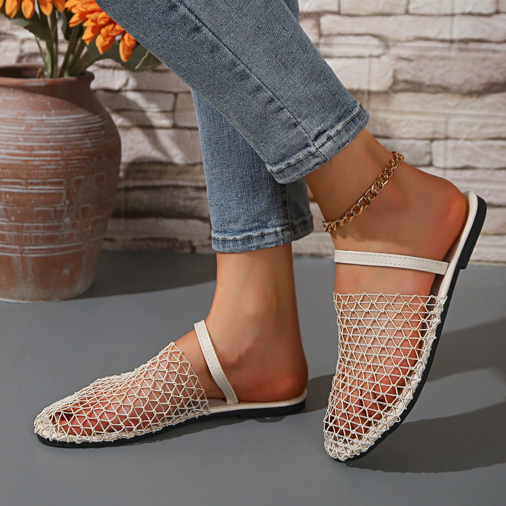 Women's Breathable Mesh Slingback Flat Sandals – Hollow Out Woven Comfort Slip-On Shoes