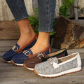 Women's Casual Loafers with Gold Buckle – Comfortable Platform Slip-On Shoes