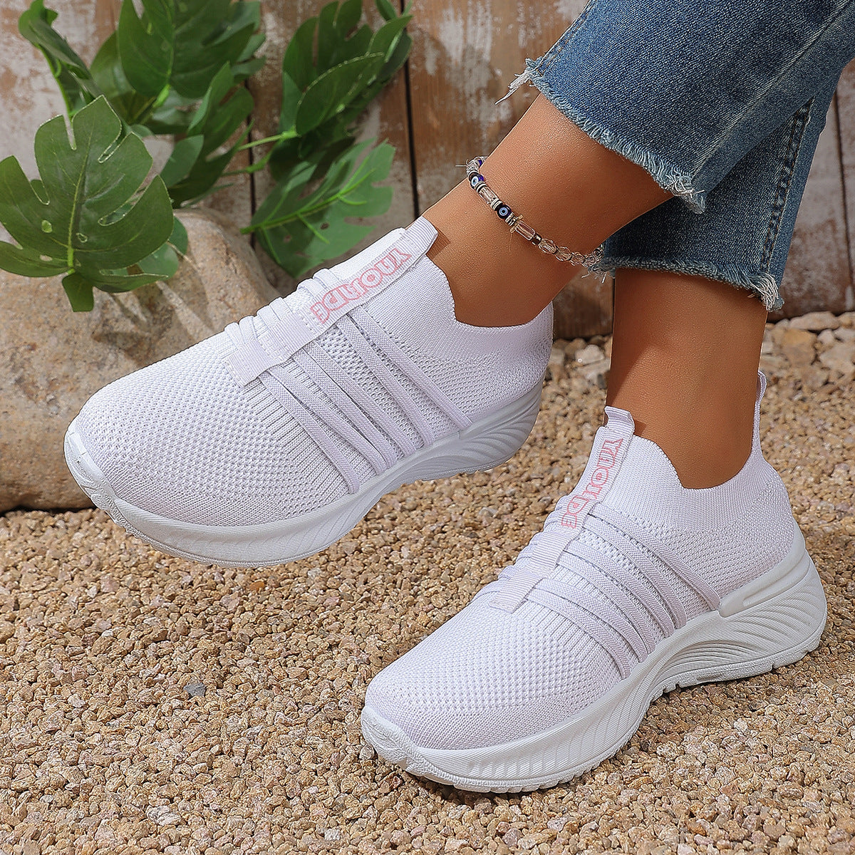 Women’s Breathable Knit Slip-On Sneakers Comfort Platform Casual Shoes