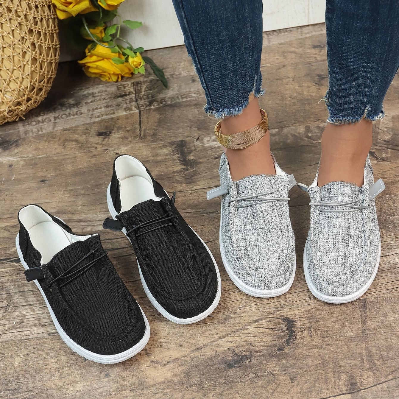 Women’s Casual Canvas Slip-On Loafers Platform Comfort Shoes