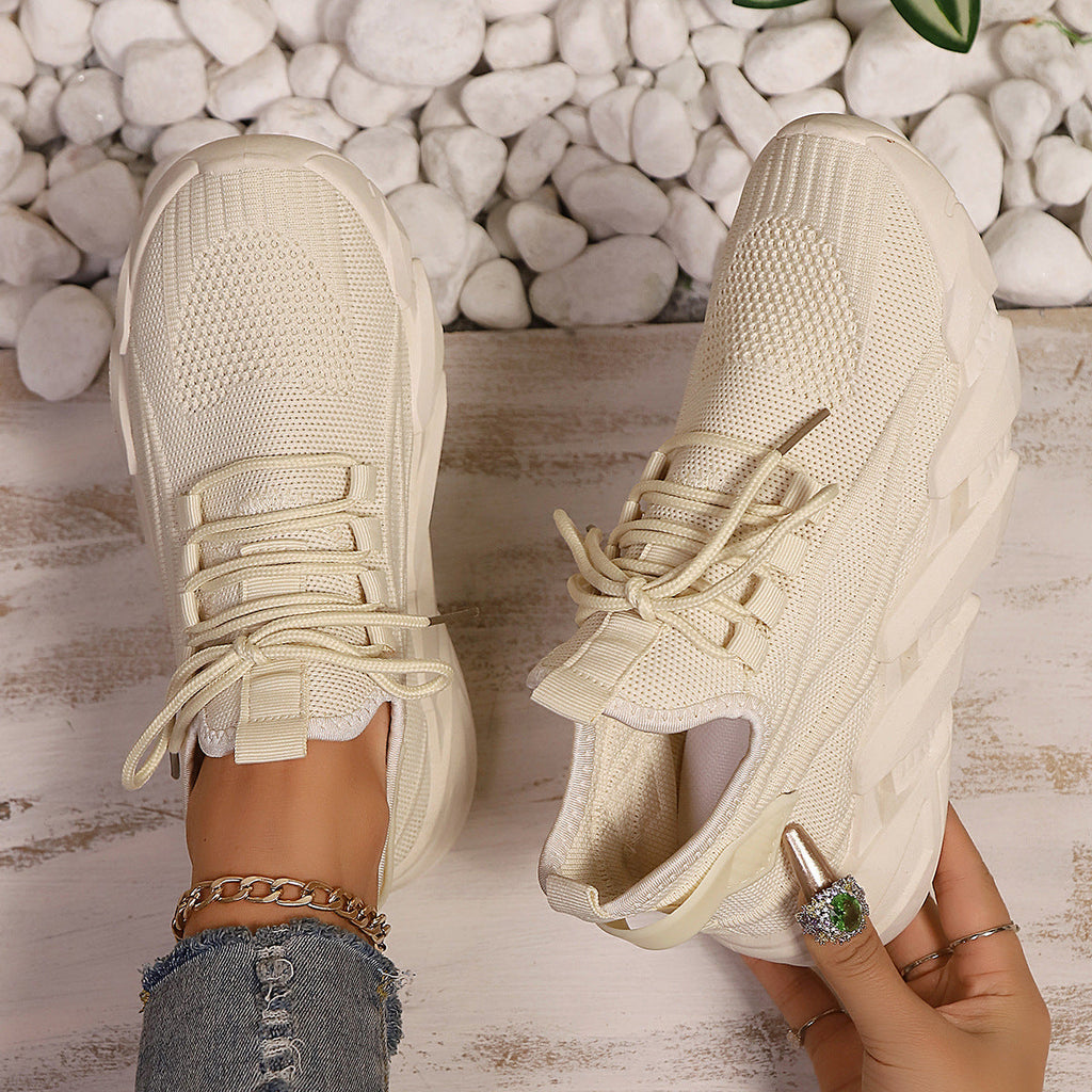 Women's Chunky Platform Mesh Sneakers - Lightweight Breathable Lace-Up Casual Shoes