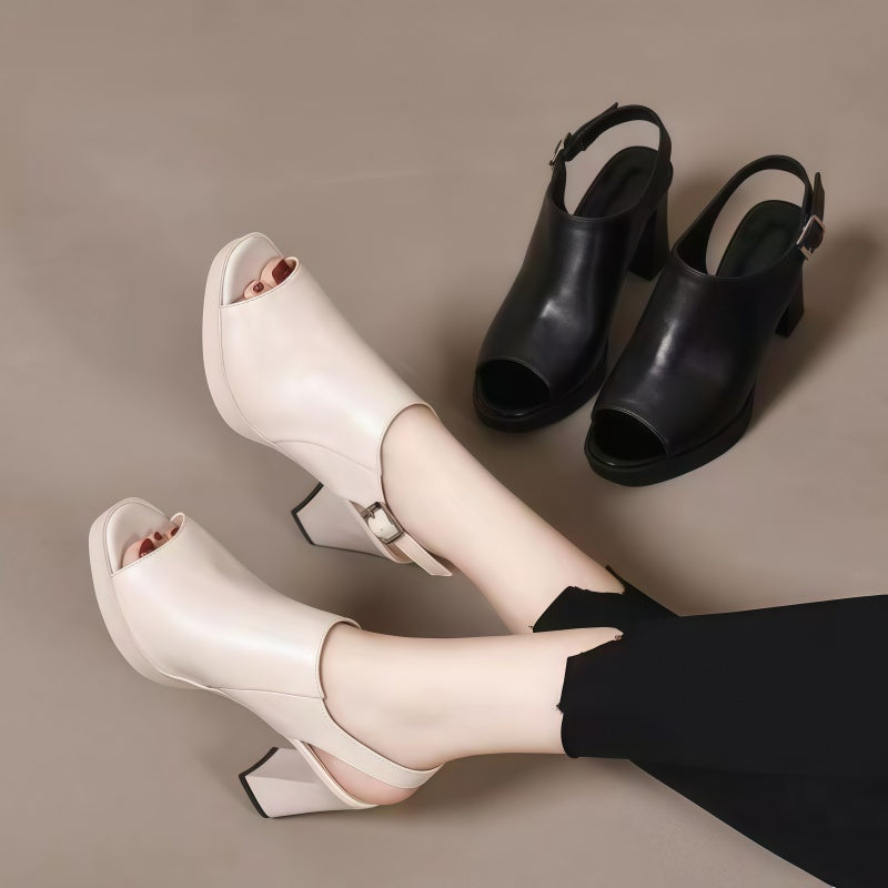 Women's Peep Toe Platform Slingback Sandals Chunky Block Heel 6CM